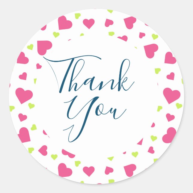 Pegatina Redonda Patrón de corazones tumultuosos verde y rosado lin (Anverso)