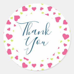 Pegatina Redonda Patrón de corazones tumultuosos verde y rosado lin