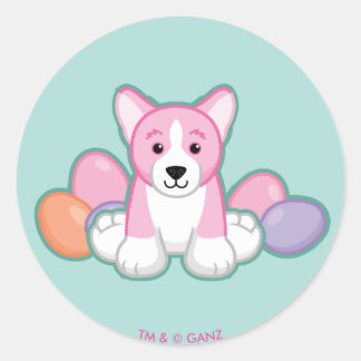 Pegatina Redonda Patrón de corgi de resorte de lilo