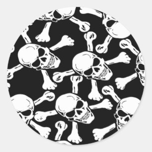 PEGATINA REDONDA PATRON DE CRÁNEOS GÓTICOS CON HUESOS CRUZADOS