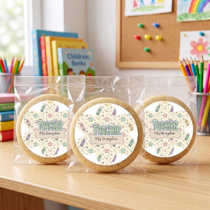 Pegatina Redonda Patrón de crayón de agradecimiento a maestros past