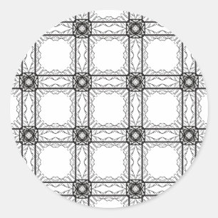 Pegatina Redonda Patrón de cuadrícula de encaje geométrico blanco n
