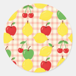Pegatina Redonda Patrón de cuadros con frutas lindas