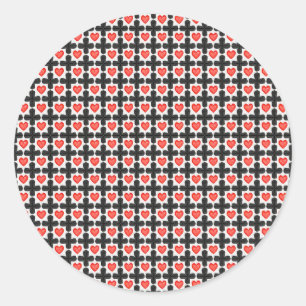 Pegatina Redonda Patrón de cuadros en forma de cruz con corazones r