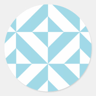 Pegatina Redonda Patrón de cubo de deco geométrico azul cielo