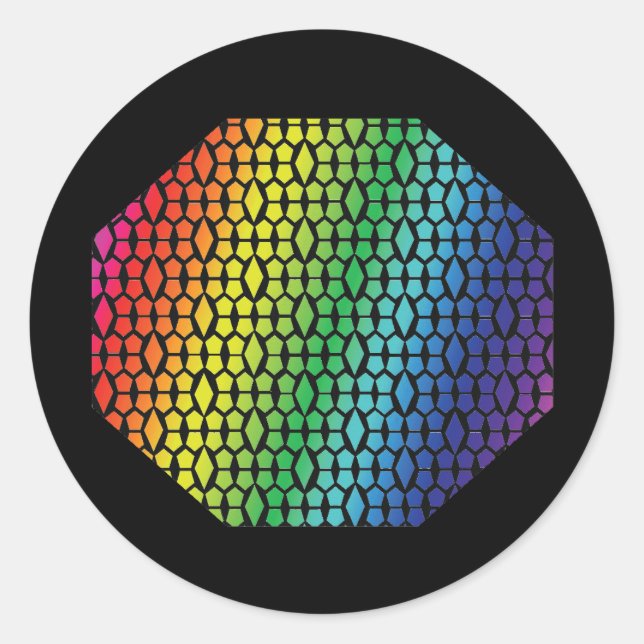 Pegatina Redonda Patrón de diamante de arcoiris y abeja negro (Anverso)
