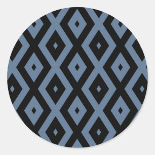 Pegatina Redonda Patrón de diamante gris azul y negro