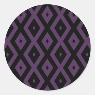 Pegatina Redonda Patrón de diamante morado oscuro y negro