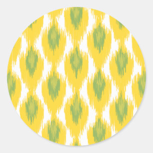Pegatina Redonda Patrón de diamante tribal de Ikat verde amarillo 