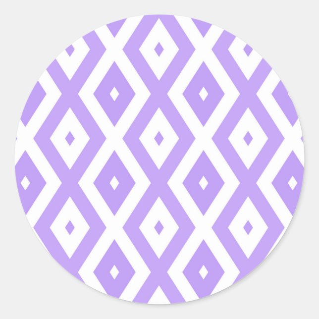 Pegatina Redonda Patrón de diamantes morado y blanco (Anverso)