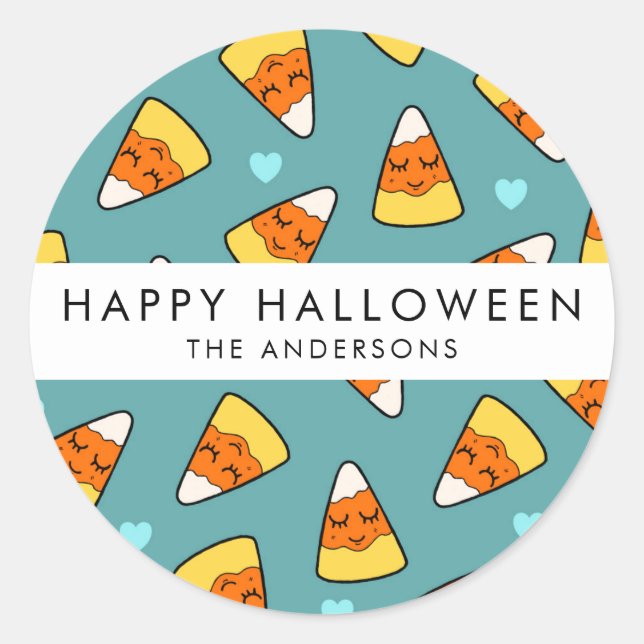 Pegatina Redonda Patrón de dibujo de maíz dulce | Añadir su nombre (Anverso)