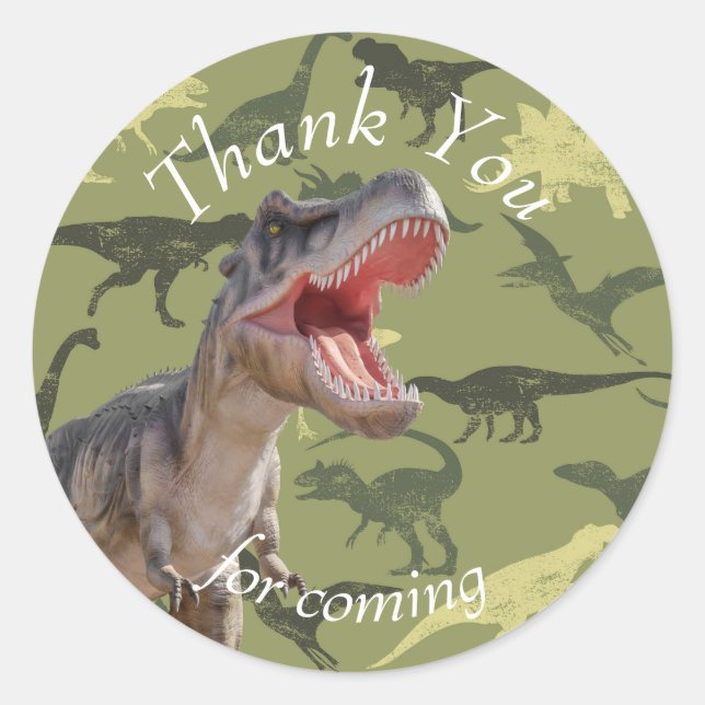 Pegatina Redonda Patrón de dinosaurio de cumpleaños mundo Jurásico (Anverso)