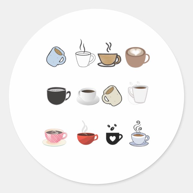 Pegatina Redonda Patrón de diseño de tazas de café (Anverso)