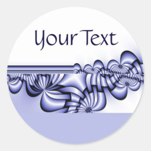 Pegatina Redonda Patrón de diseño gráfico - azul blanco + tu texto