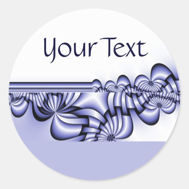 Pegatina Redonda Patrón de diseño gráfico - azul blanco + tu texto (Anverso)