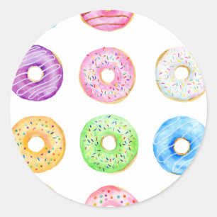 Pegatina Redonda Patrón de donuts acuarelas