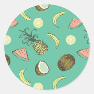 Pegatina Redonda Patrón de doodle de frutas tropicales