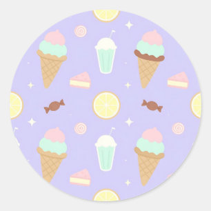 Pegatina Redonda Patrón de dulces de helado Kawaii