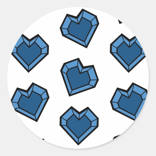 Pegatina Redonda Patrón de entramado cardíaco azul de gema de la Ma (Anverso)