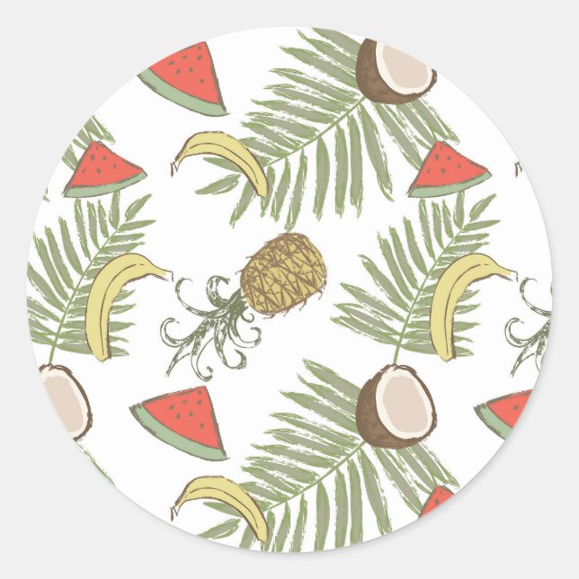 Pegatina Redonda Patrón de esbozo de fruta tropical (Anverso)