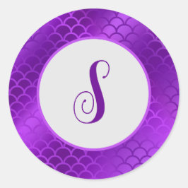 Pegatina Redonda patrón de escalas de sirena púrpura inicial person