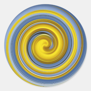 Pegatina Redonda Patrón de espiral amarillo y azul