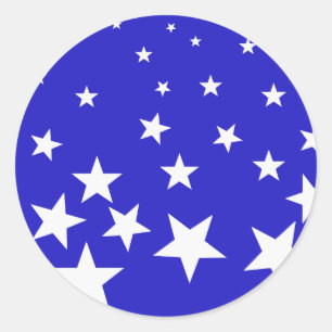 Pegatina Redonda Patrón de estrella blanca sobre fondo azul