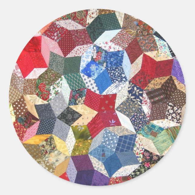 Pegatina Redonda Patrón de Estrellas de Textil de Parche (Anverso)
