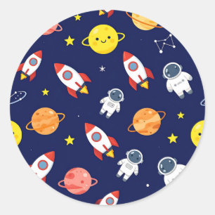 Pegatina Redonda Patrón de Explorador Espacial Lindo para Niños