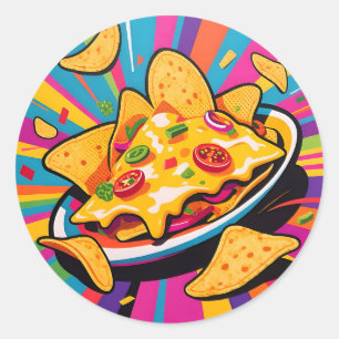 Pegatina Redonda Patrón de explosión de nachos con queso