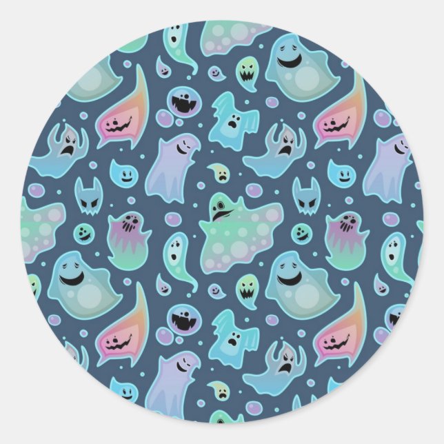 Pegatina Redonda Patrón de fantasma (Anverso)