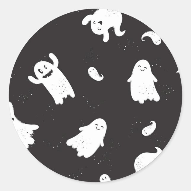 Pegatina Redonda Patrón de fantasma (Anverso)