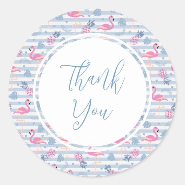 Pegatina Redonda Patrón de flamencos y piñas singulares (Anverso)