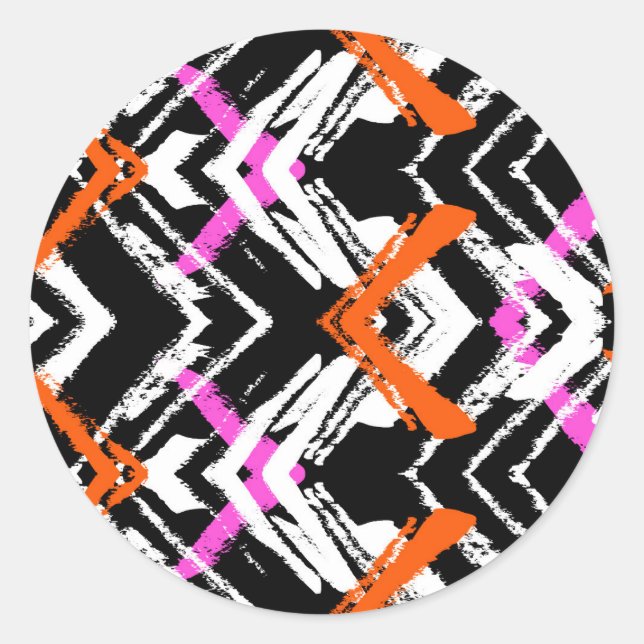 Pegatina Redonda Patrón De Flecha Dibujada A Mano Negra, Naranja Y  (Anverso)