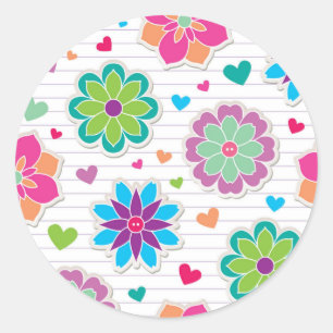 Pegatina Redonda Patrón de flor