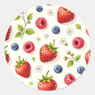 Pegatina Redonda Patrón de Flor de Cerezo Frutas Frescas de Verano