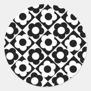Pegatina Redonda Patrón de flor de verificación de diamantes en bla