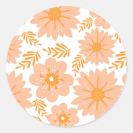 Pegatina Redonda Patrón de flor del Naranja de Fuzz de color rosa d