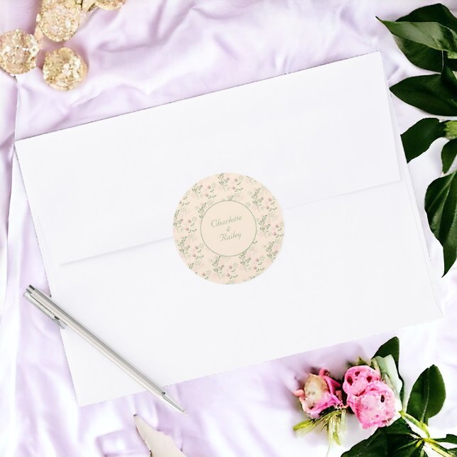 Pegatina Redonda Patrón de flor del Retro Verde Rosa Y2K 70 (Zazzle Pink Green Retro Y2K 70s Flower Pattern Round Sticker)