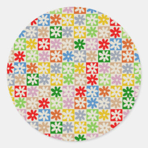 Pegatina Redonda Patrón de flor estético de negrita colorida
