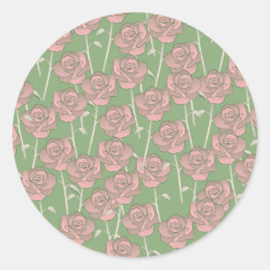 Pegatina Redonda Patrón de flor rosa verde retro Y2K 70s