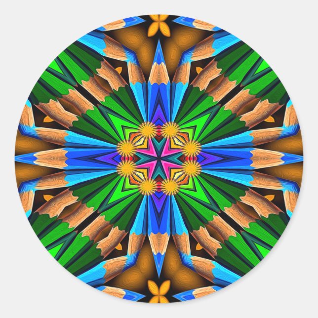 Pegatina Redonda Patrón de flores abstractas únicas (Anverso)