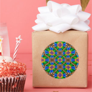 Pegatina Redonda Patrón de flores abstractas únicas