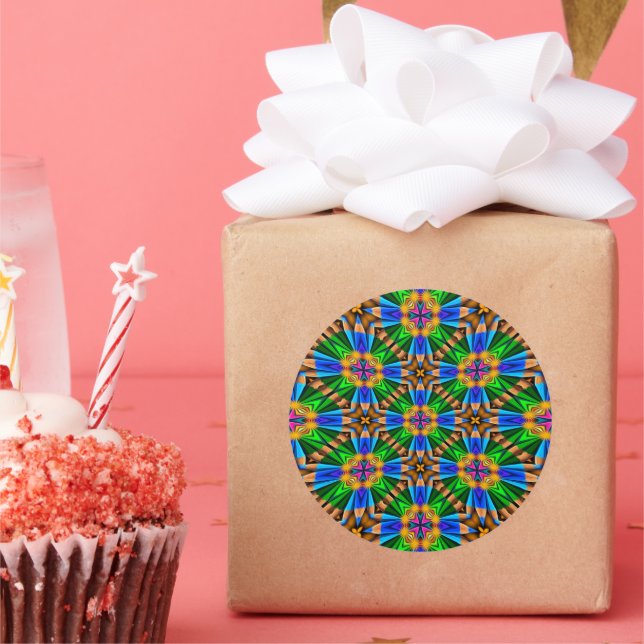 Pegatina Redonda Patrón de flores abstractas únicas (Fiesta)