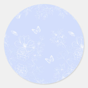 Pegatina Redonda Patrón de flores azules claras, floral, Minimalist