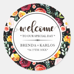 Pegatina Redonda Patrón de flores de colores vivos