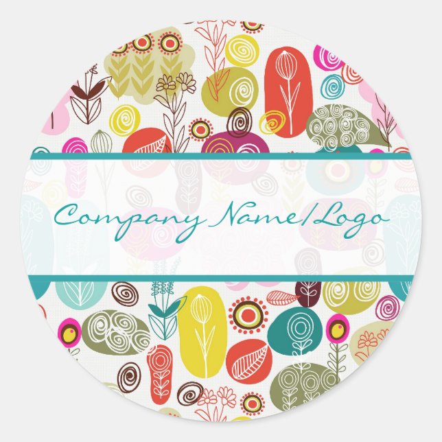 Pegatina Redonda Patrón de flores retro dibujado a mano simple y co (Anverso)