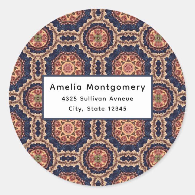 Pegatina Redonda Patrón de formas flor y estrella - Dirección (Anverso)