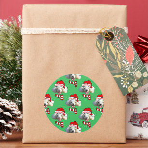 Pegatina Redonda Patrón de foto personalizada de perro de Santa de 