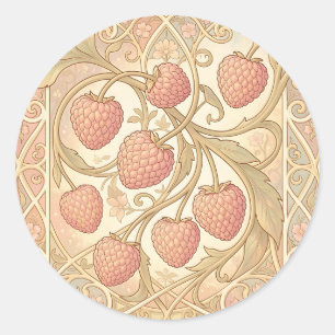 Pegatina Redonda Patrón de frambuesa Art Nouveau